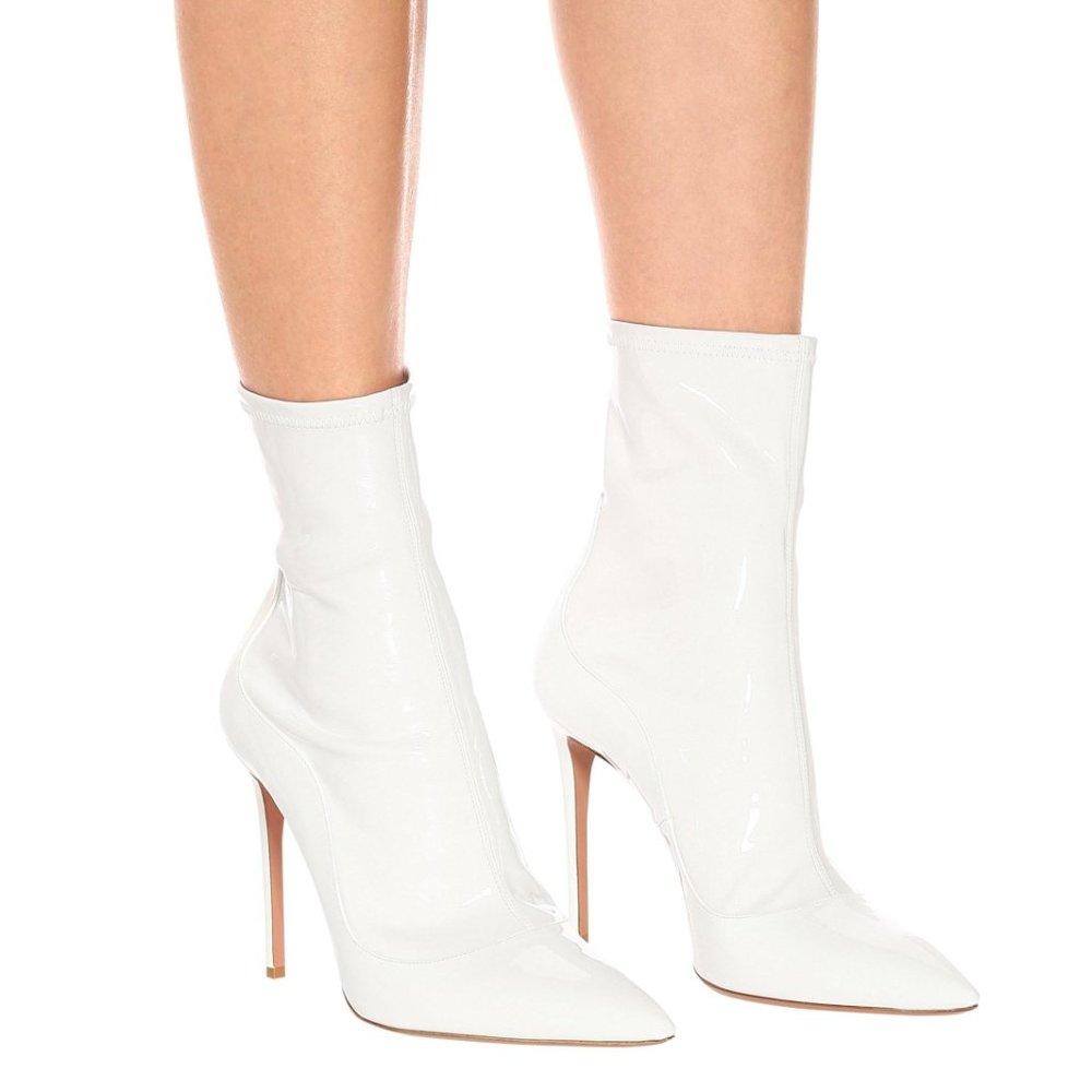 Aquazzura Zen White Soft Patent Leather Ankle Boots Booties SZ 35 35.5 5 5.5